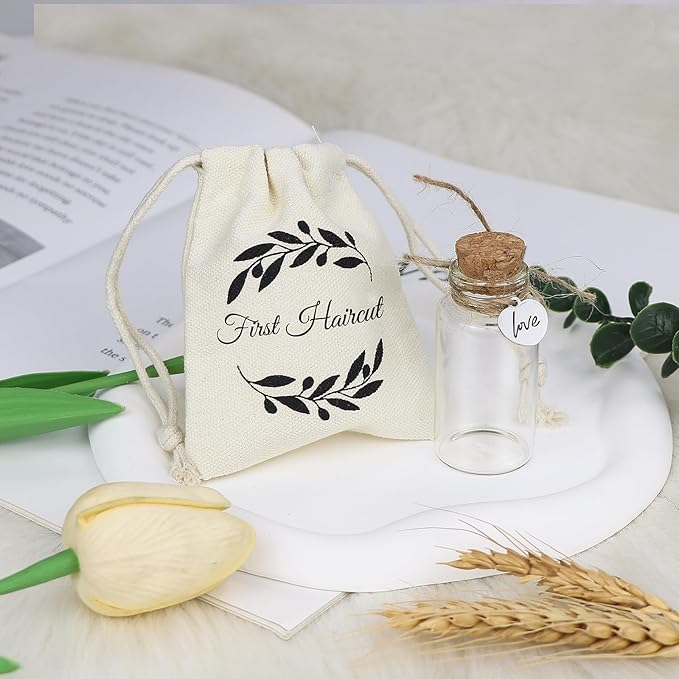 Baby First Haircut/Curl Keepsake Glass Bottle with Cork, Jar for Fetal Hair Storage and Memorial, Gift for Newborn Christening Baby Shower, Comes with Gift Bag (Love)