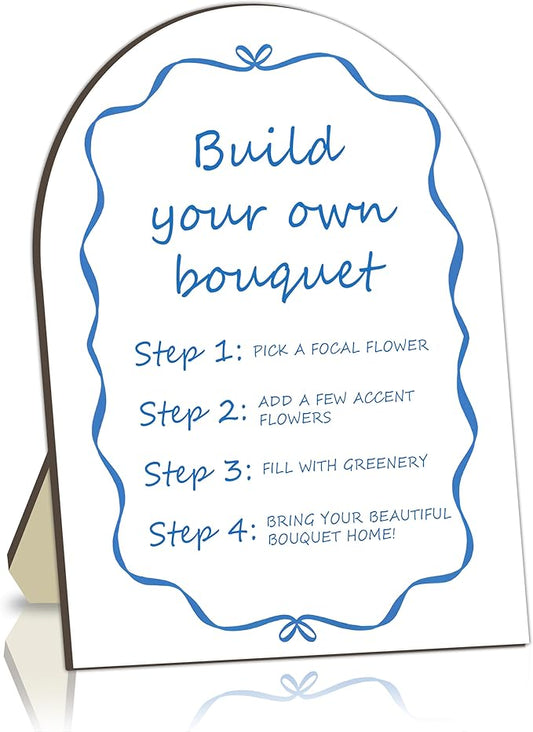 Blue Bow Ribbon Bouquet Bar Wooden Sign, Bride Shower Flower Bar Station, Baby Shower Bow Welcome Tabletop Sign Decor, Bridal Shower Bouquet Signs, Floral Table Signs for Gender Reveal Parties, 8x10