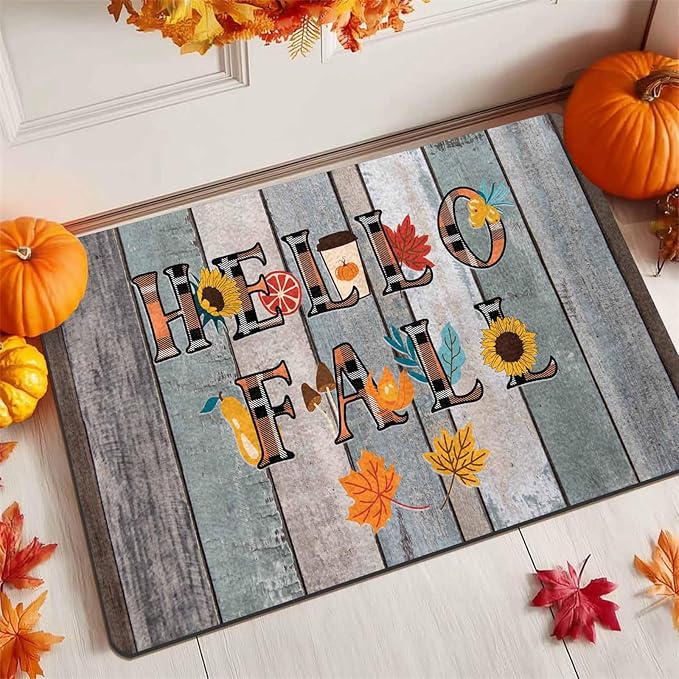 Fall Door Mat Hello Fall Doormat Welcome Mat Front Outdoor Autumn Harvest Vintage Doormats for Autumn Halloween Thanksgiving Farmhouse Decor
