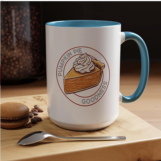 Pumpkin Pie Fall Baking Thanksgiving Two-Tone Accent Mugs, Cozy Autumn Ceramic Coffee Cups, Holiday Kitchen Décor, 11oz 15oz