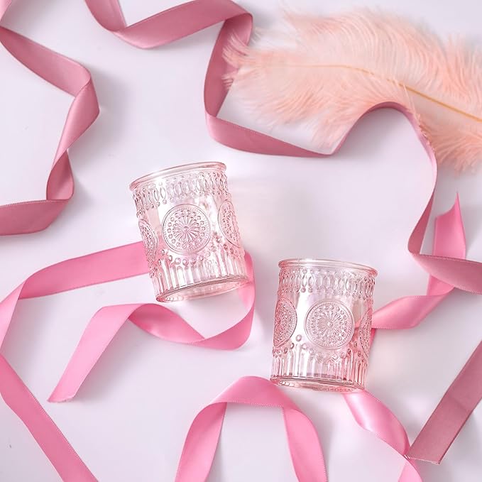 DEVI 24pcs Pink Votive Candle Holders for Table Centerpieces, Glass Tea Lights Candle Holder, Wedding Shower Decorations, Baby Shower Decorations, Valentine Party Centerpieces Table Decoration