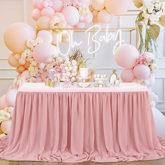 Chiffon Table Skirt Dusty Rose 9ft Sheer Tablecloth for Wedding Sweetheart Table Party Table Decoration Rectangle Tables or Round Tables
