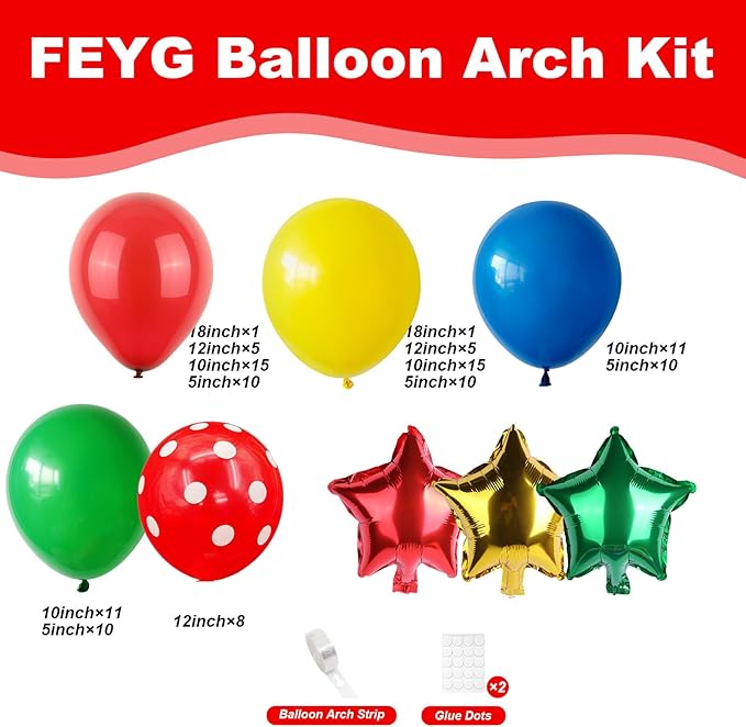 Red Blue Green Yellow Balloon Kit, Game Balloon Red Blue Green Yellow Balloon 3 PCS Star Balloons for Game Theme Birthday Birthday Party Supplies