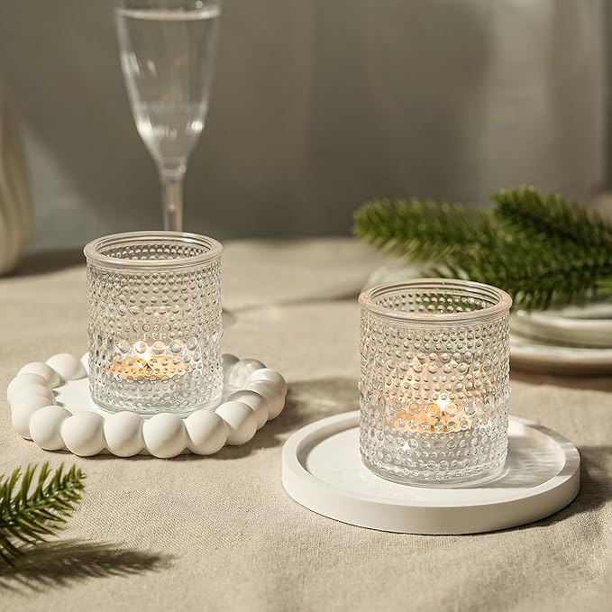 36pcs Votive Candle Holders, Clear Vintage Glass Candle Holder for Floating Candle, Tealight Candle Holder for Table Centerpieces Home Birthday Christmas Wedding Party Table Decoration (Clear)