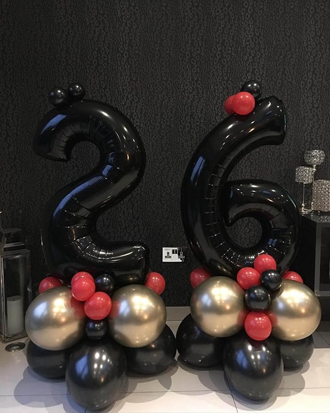 40 Inch Black 26 Number Balloons Giant 26 or 62 Balloons Black Birthday Balloons 26th or 62th Birthday Anniversary Events Party Decorations Supplies