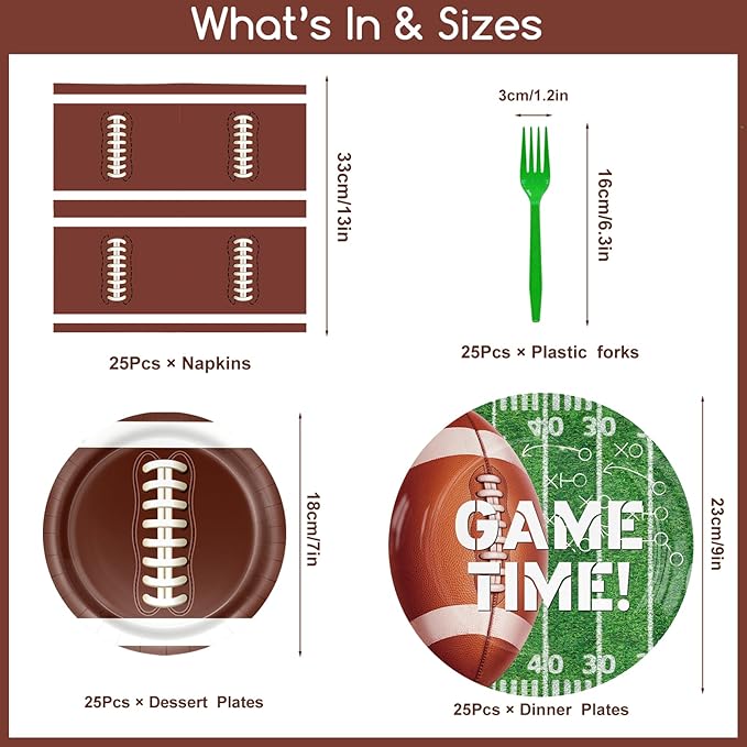 101Pcs Football Birthday Party Decorations Football Party Supplies Tableware Set-Football Plates and Napkins,Tablecloth,Forks for Boys Football Game Day,Tailgate Party Decorations,Serve 25 Guests