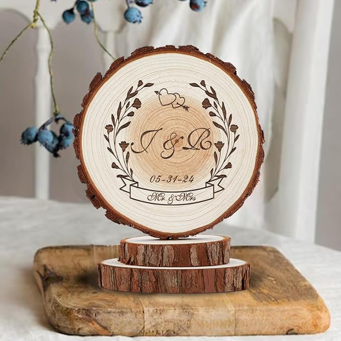 Rustic Wedding Cake Topper with Custom Initials Date Decoration Two Hearts Boho Cake Toppers Mr and Mrs Natural Wood Decor Chic Rustic Gifts for Couple Sweetheart Party Anniversary Birthday