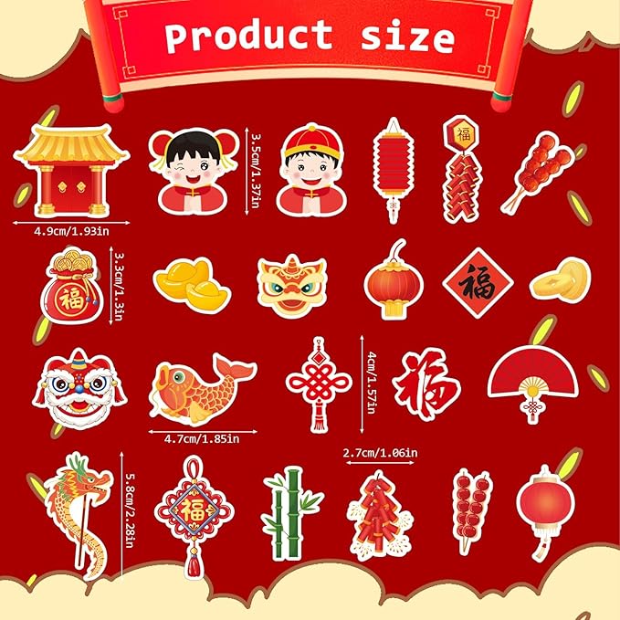 JULBEAR 300pcs Chinese New Year Foam Stickers 2026 Year Candy Sticker Chocolate Labels Sticker for Chinese New Year Spring Festival Decoration Party Favor Gift Card Supplies