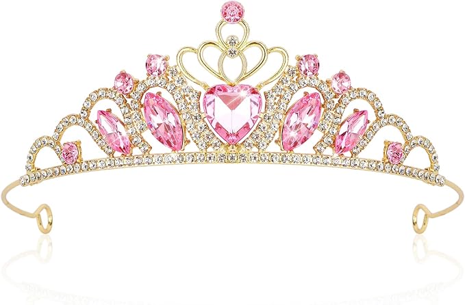CAVETEE Crown and Tiara for Women, Princess Tiara Heart Crown Happy Birthday Decorations for Party Pageant Hair Accessory