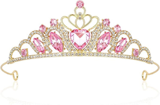 CAVETEE Crown and Tiara for Women, Princess Tiara Heart Crown Happy Birthday Decorations for Party Pageant Hair Accessory