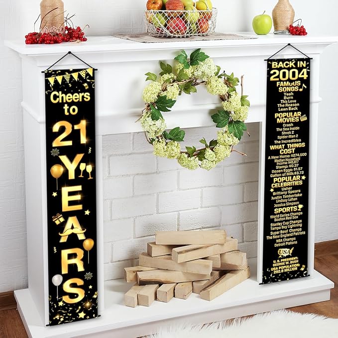 21st Birthday Party Anniversary Decorations Cheers to 21 Years Banner Party Decorations Welcome Porch Sign for Years Birthday Supplies (21st-2004)