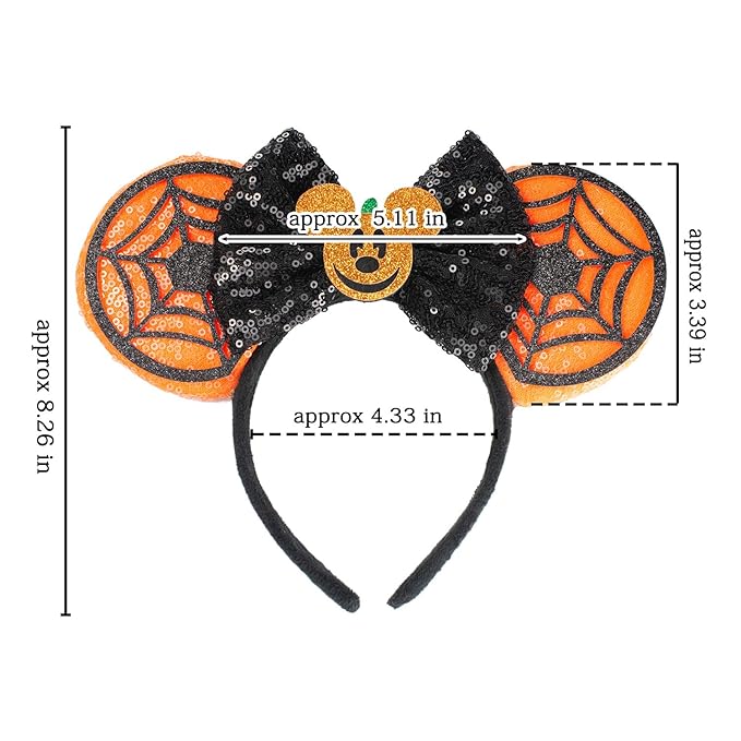 JIAHANG LED Halloween Mouse Ear Light Up Headband, Sequin Bow Hairband, Flash Glowing Party Decoration Headwear Hair Accessories