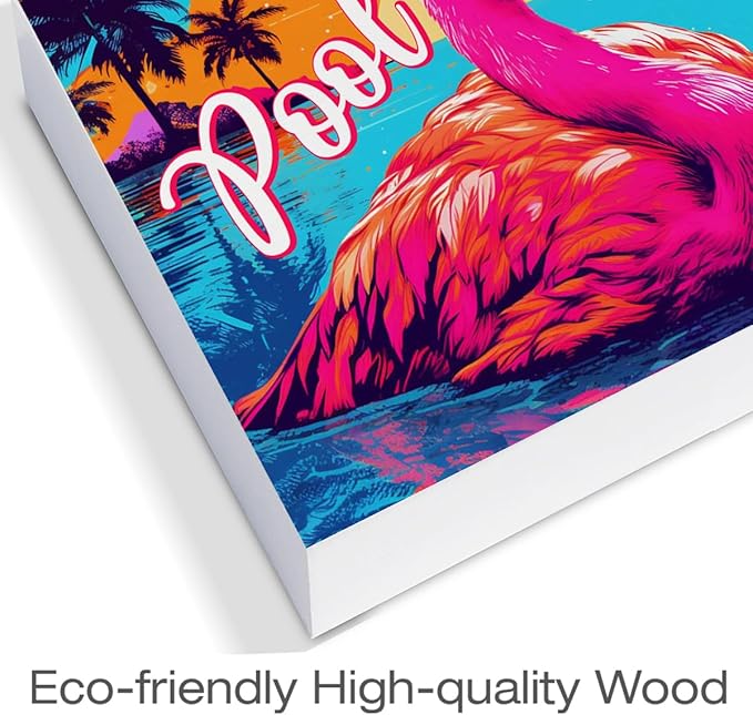 Flamingo Decor Summer Wood Block Sign Sun Decorations for Home Desk Table Shelf 5 x 5 Inches