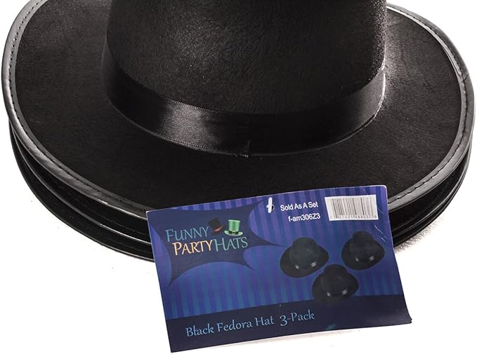 Funny Party Hats Black Gangster Hat - Black Fedora Hats - Costume Hats - Costume Accessories