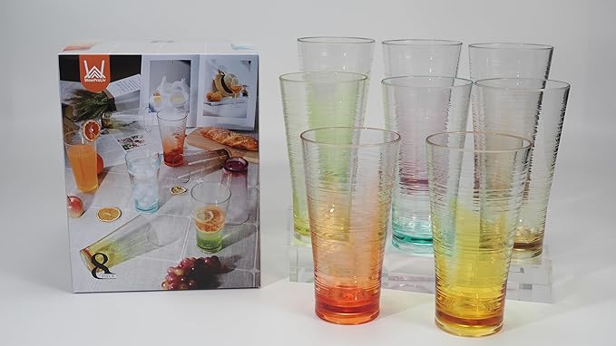 8-Piece Ombre Tumbler Set, 20oz Plastic Drinking Glasses, Assorted Colors, Shatterproof BPA-Free Drinkware, Large Stackable Cups for Patio, Pool, and Everyday Use, Top-Rack Dishwasher Safe