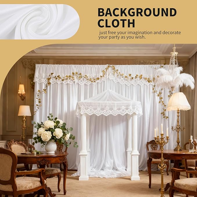 5x10FT Photo Stage Backdrop 2 Panels Curtains Drapes for Photography and Party (White)