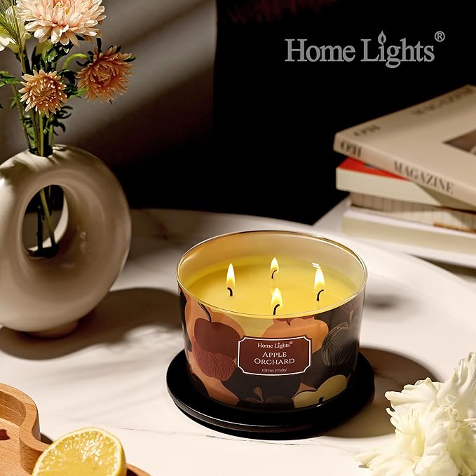 HomeLights Soy Wax Candles for Home Scented, 4-Wick Candles in Apple Orchard Scented, Aromatherapy Candles Gift for Parties, Relaxing, Eclectic Mixed Styles, 18oz