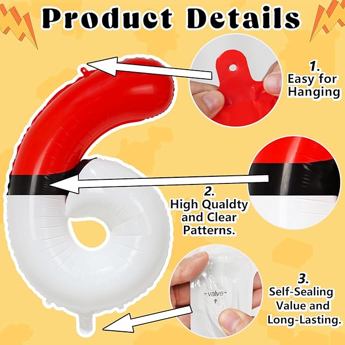 YIIHMEI 40 Inch Number 6 Balloons Birthday Party Decorations, Red and White Theme Large Balloon Decor Supplies for Kid's