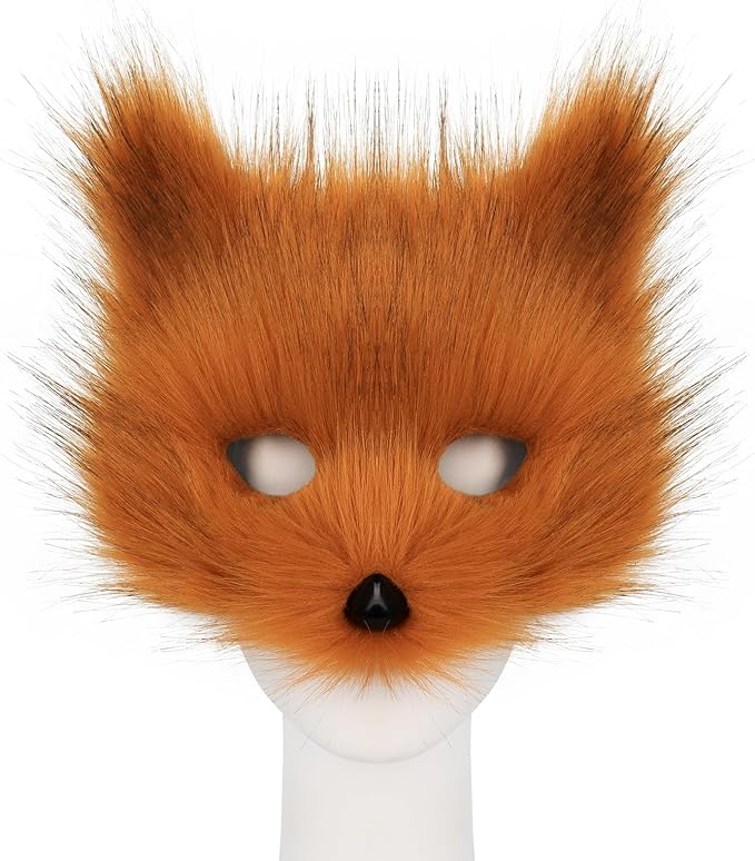 Adolala Faux Fur Fox Tail Cat Wolf Set Plush Mask Fluffy Paw Gloves Halloween Christmas Party for Women