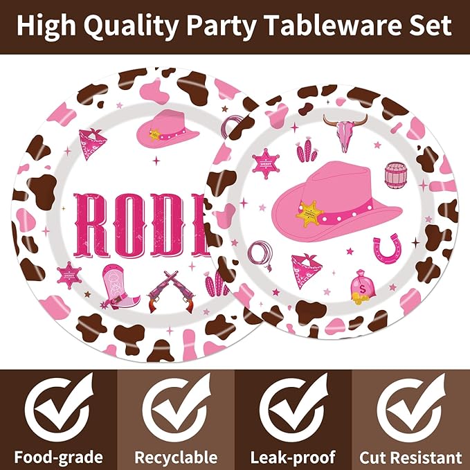 My First Rodeo Plates and Napkins Party Supplies 96PCS 1st Cowgirl Birthday Party Decorations Western Cowgirl Rodeo Disposable Tableware Set Serve 24 Guests
