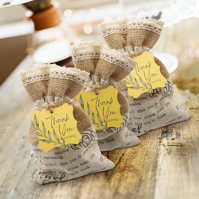 Summer-Ray 50pcs Thank You Tags Wedding Birthday Bridal Shower Favors Gift Tags with Olive Leaves (Shimmered Gold Thank You for Coming)