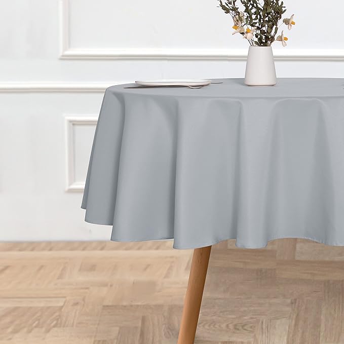 sancua Round Tablecloth - 60 Inch - Water Resistant Spill Proof Washable Polyester Table Cloth Decorative Fabric Table Cover for Dining Tables, Buffet Parties and Camping, Silver Grey