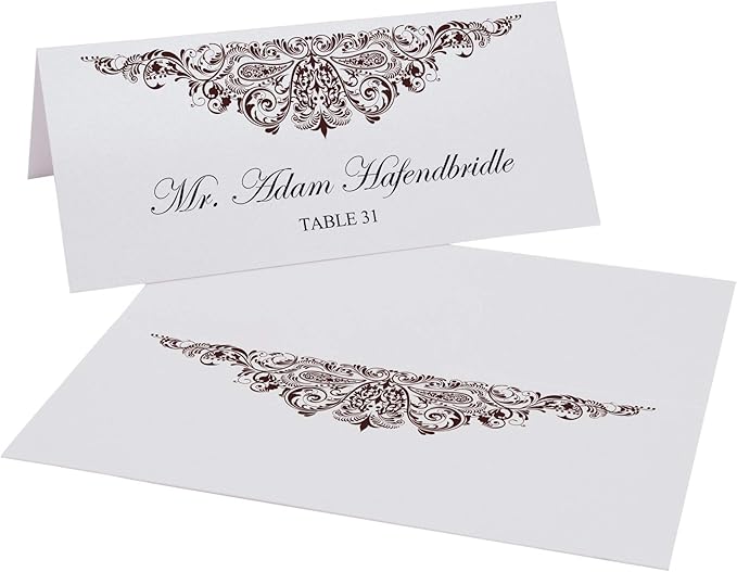 Paisley Printable Place Cards, Chocolate (Choose Color), Set of 60 (10 Sheets), Laser & Inkjet Printers - Wedding, Party, Dinner, and Special Events - Made in the USA
