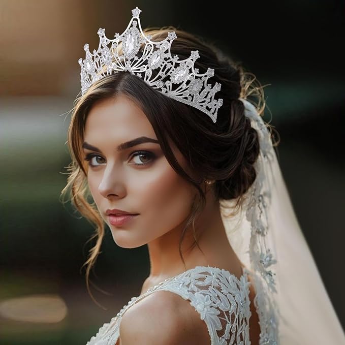 Bride Rhinestones Tiara Silver Crystal Princess Queen Crowns Headband for Women Wedding Birthday Halloween Prom Pageant Party Coming of Age Ceremony,Photo Props（HG057-Silver White）