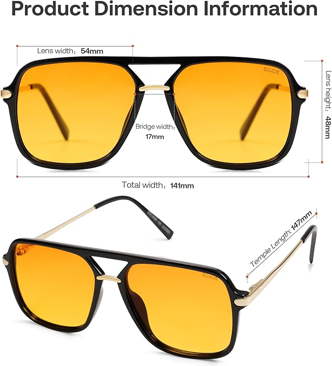 SOJOS Sunglasses for Women & Men, Square, Retro, Polarized Lens, Trendy Aviator, 90s Shades