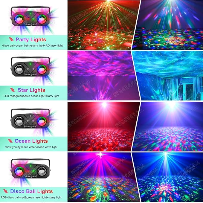 Disco Ball Light,Party Disco Dj Strobe Ocean Star Projector Dance Light Sound Activated with Remote Control Stage Rave for Parties Club Bar Birthday Wedding KTV Christmas Halloween Dancing Décor