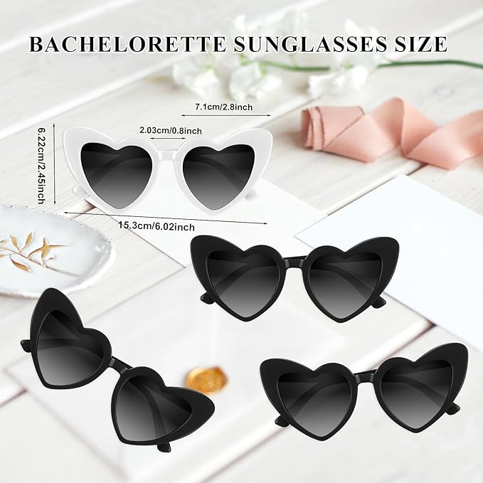 4/6/8/10/12 Pack Bachelorette Sunglasses Heart Sunglasses Vintage Heart Shaped Glasses for Women Bridal Party Wedding