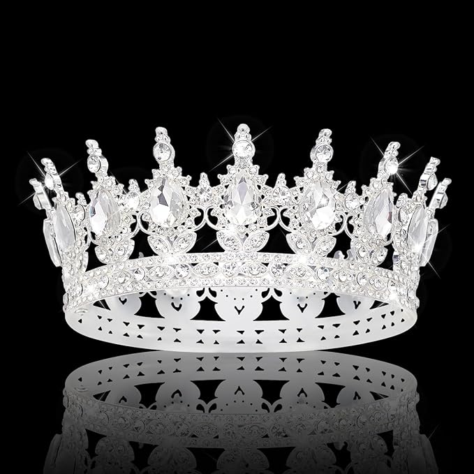 Queen Crown Rhinestone Wedding Crowns and Tiaras for Women Costume Party Hair Accessories Princess Birthday Crown Crystal Bridal Crown (Silver & White Crown)