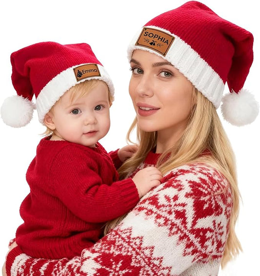Custom Santa Hat for Adult Kids Personalized Gift Christmas Hats Monogram Red Santa Beanie Boy Girl Winter Knit Hat