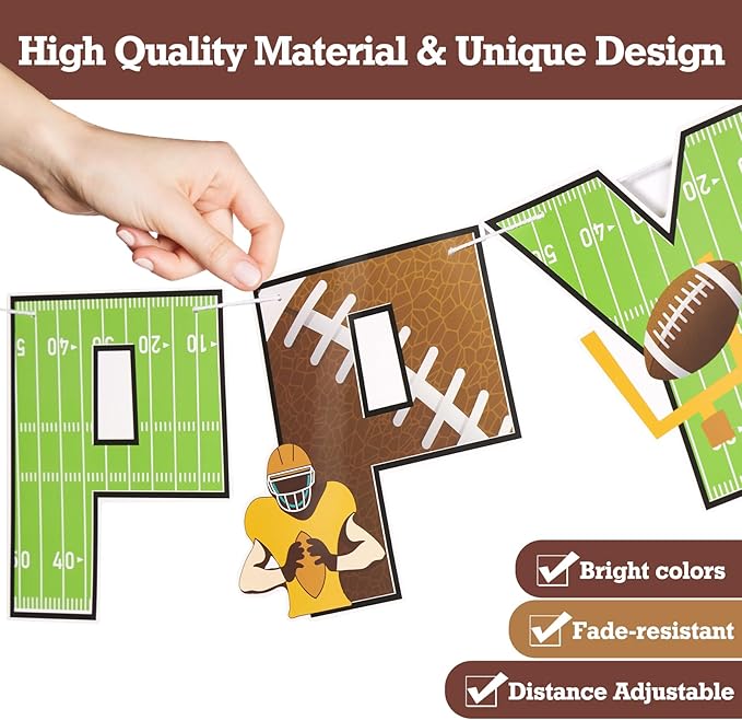 SUNBEAUTY Football Happy Birthday Banner Football Birthday Party Decorations Football Themed Party Supplies Bowl Game Sport Themed Happy Birthday Banner | Pre-Strung