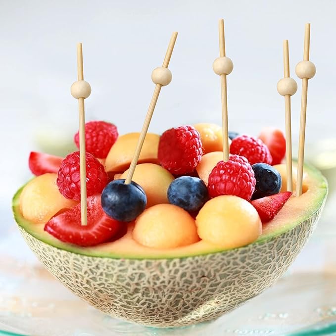 BLUE TOP 200PCS Wood Pearl Cocktail Picks for Drinks&Food, 4.7 Inch Fancy Decorative Cocktail Toothpicks Food Picks, Decorative Bamboo picks for Halloween Parties Bar Hotel Events July 4th
