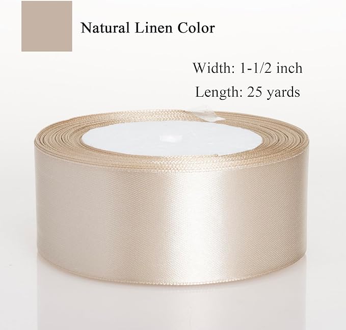 ATRBB 25 Yards 1-1/2 inch Wide Satin Ribbon Perfect for Wedding, Handmade Bows and Gift Wrapping(Natural Linen)