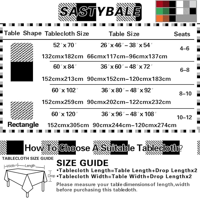 Buffalo Plaid Vinyl Tablecloth with Flannel Backing Rectangle 60 x 102 Inch, Dust & Stain Resistant Checkered Table Cloth, Heavy Table Cover for Dining, Party, Indoor, Outdoor, Black and White