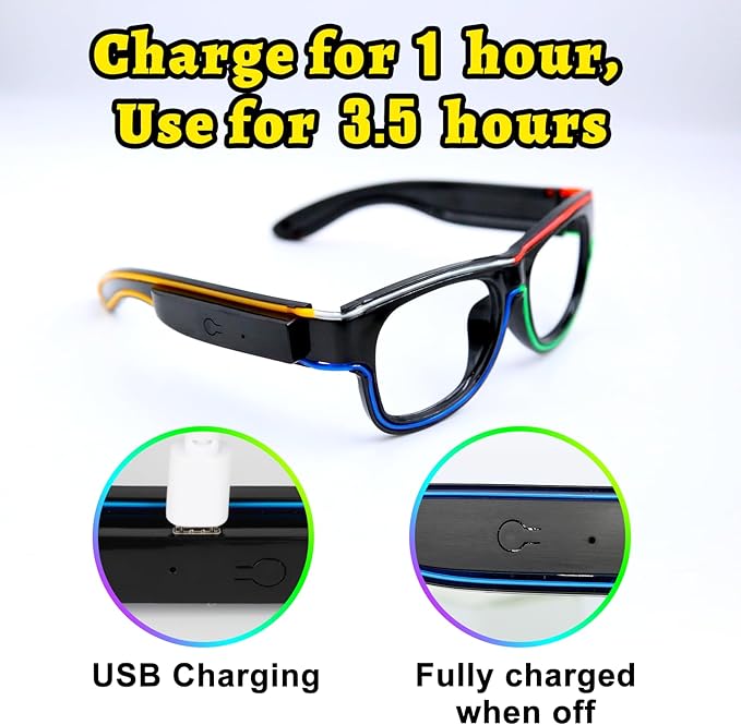 YouRfocus Wireless Led Light up Glasses Multi-Color Glow in the Dark Neon Rave Glasses for Rave Party, EDM, Halloween Costumes(6 Colors)