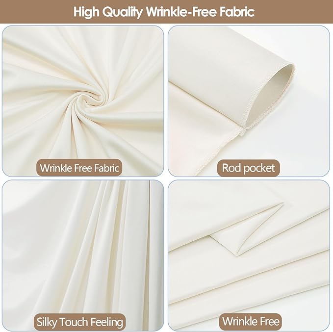 20x10ft Wrinkle Free Ivory Backdrop Curtain for Parties Soft Fabric Drapes Wedding Ivory Curtain Backdrop for Birthday Party Decorations Background for Photography 5x10ft,4 Panels