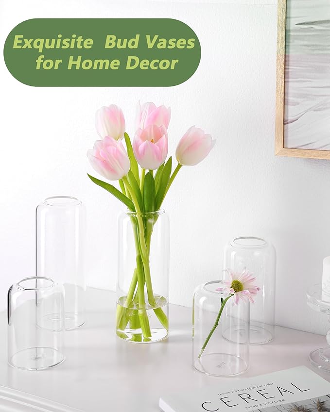ZENS Bud Vases in Bulk Set of 12, Modern Small Glass Vases for Flower Clear Bud Vases for Wedding Centerpiece, Blown Thicker Small Vase for Flowers, Wedding Party Decorative, Home Bathroom Decor