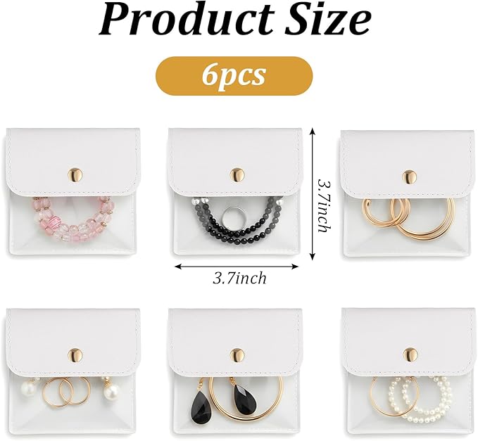 6 Pcs 3.7'' Mini Travel Clear Jewelry Bags Luxury Small Gift Jewelry Pouches Snap Button Envelope Style Packaging for Women