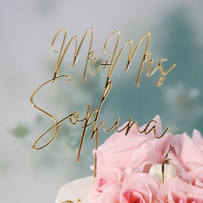 Custom Cake Topper Wedding Bride and Groom,12 Colors Acrylic Personalized Wedding Cake Decoration with Any Words