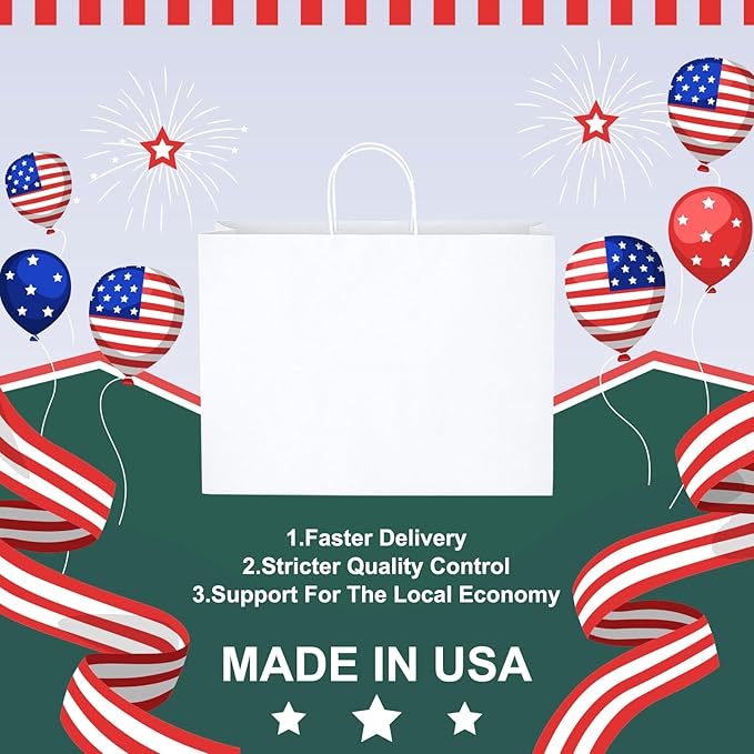 METRONIC Paper Gift Bags 16x6x12'' 200Pcs White Paper Bag with Handles Bulk for Small Business, Birthday Wedding Party Favor