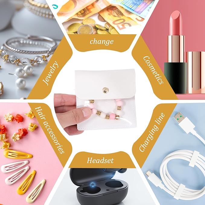 6 Pcs 3.7'' Mini Travel Clear Jewelry Bags Luxury Small Gift Jewelry Pouches Snap Button Envelope Style Packaging for Women