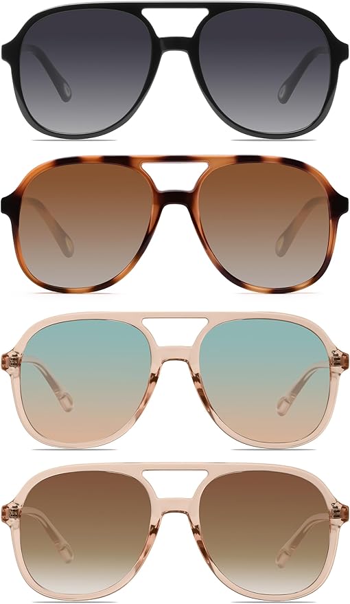 YDAOWKN Retro Square Aviator Sunglasses for Womens Mens Vintage 70s Double Bridge Sun Glasses