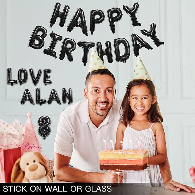 [85 PCS] 16" Foil Personalized Name Happy Birthday Balloons Letters, Mylar Aluminum Custom Name and Age Letter Balloons, 2 Sets A- Z & 0-9 for Birthday Party Graduation Wedding Holiday Event (Black)