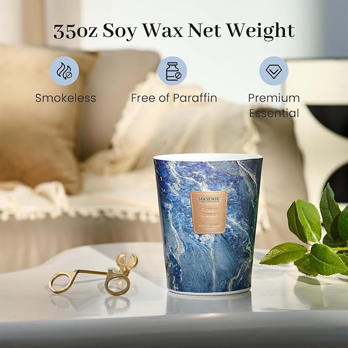 M&SENSE Extra Large Candle 35oz 150H Ocean Breeze Scented, 3 Wick Highly Scented Jar Candles, XL Large Christmas Gift Candle for Women, Long Lasting Burning for Holiday, Thanksgiving, Christmas