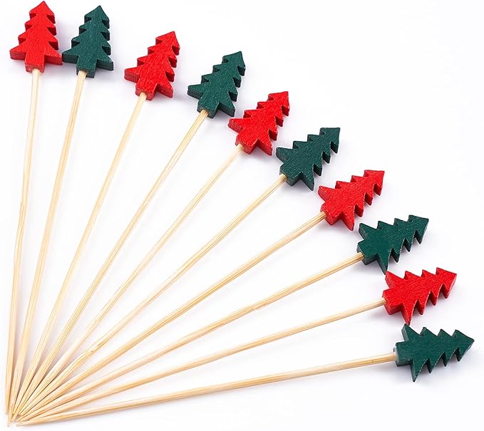 PuTwo 100 Counts 4.7 Inch Toothpicks for Appetizer, for Cocktail Party, Drink Picks with Trees, Decorative Skewers Party Picks