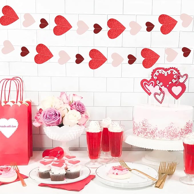 Pink Burgundy-Red Party-Decorations Garland - 52Ft Proposal Special Night Galentines Heart Paper Streamers Banner,Bachelorette Bridal Shower Engagement Wedding Decor Lasting Surprise
