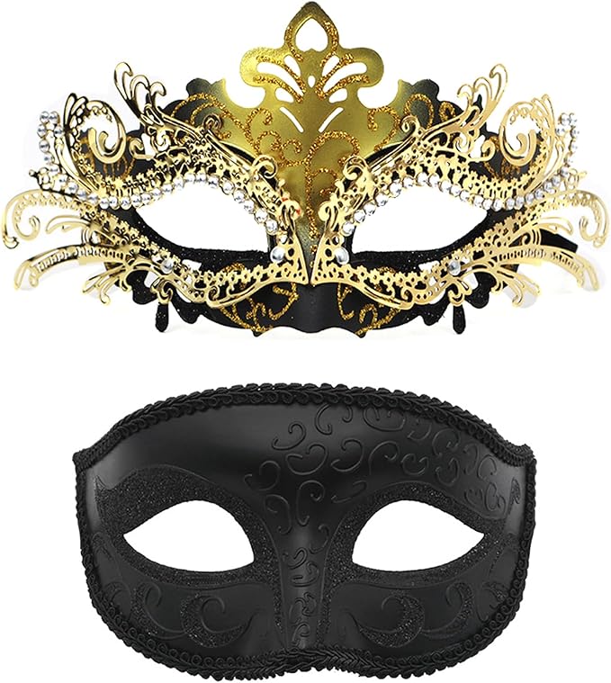 Couple Masquerade Mask Set - Venetian Style Masks for Halloween, Costume Parties and Carnival
